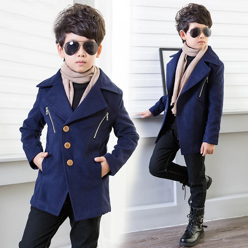 

Boys woolen jacket 2018 new coat children's clothing plus cotton autumn and winter Korean version of the woolen coat