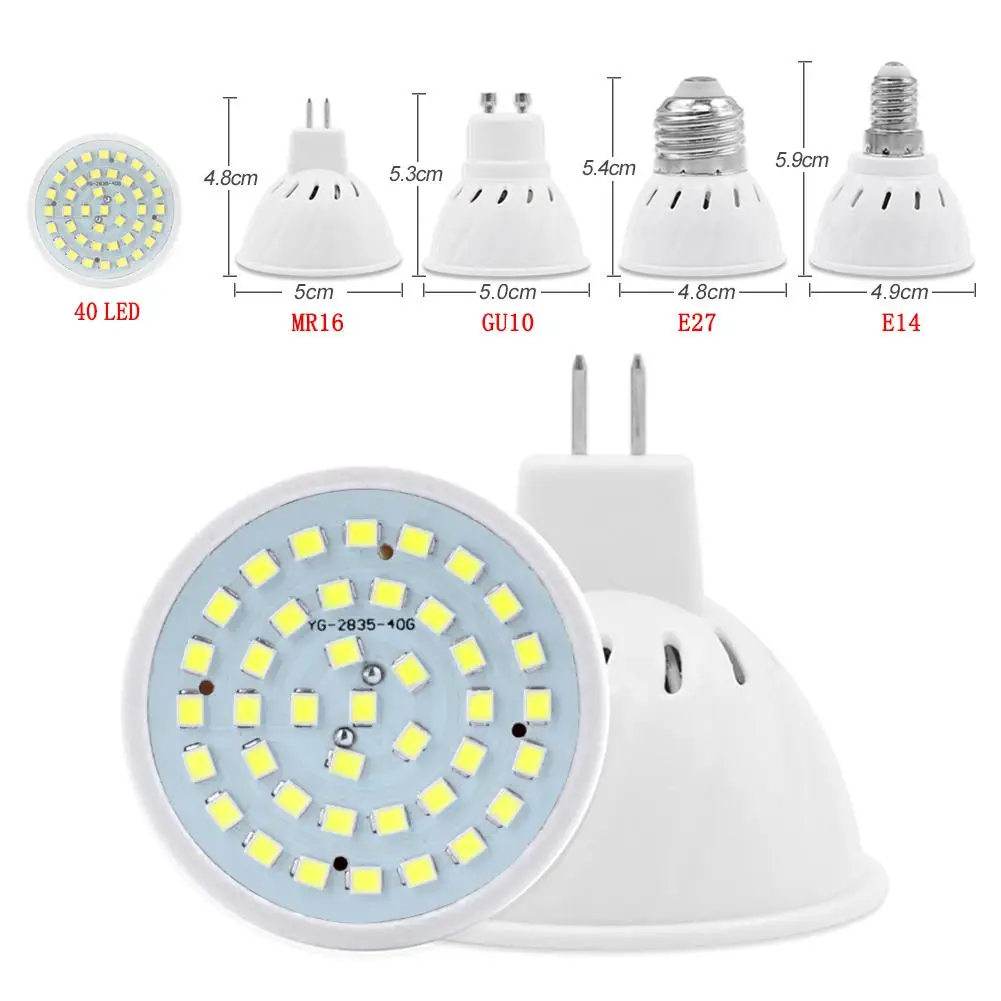 100% Новая энергосберегающая лампы E27 GU10 E14 SMD 2835 40 светодиодный лампы 4 W Теплый/Холодный белые прожекторы установка лампы 220 V