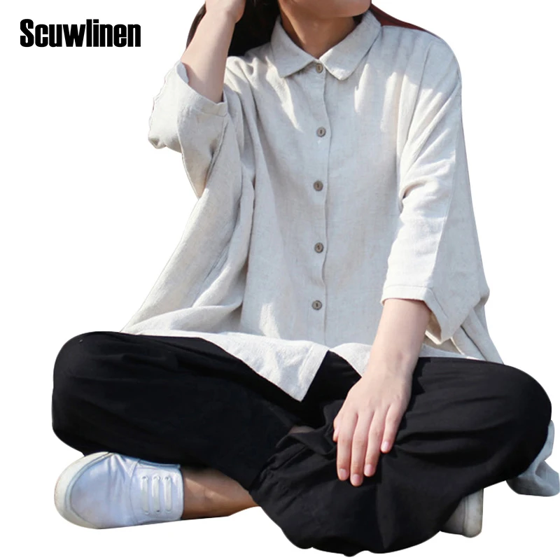 SCUWLINEN 2019 Для женщин топы свободные плюс Размеры три четверти рукав &quotлетучая