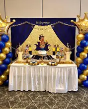 NeoBack Royal Blue Baby Shower Backdrop Welcome Little Prince Photo Background Gifts and Gold Crown Backdrops kate blue snow photo backdrop christmas with trees bokeh light backdrops fotografia washable and seamless baby shower backdrop