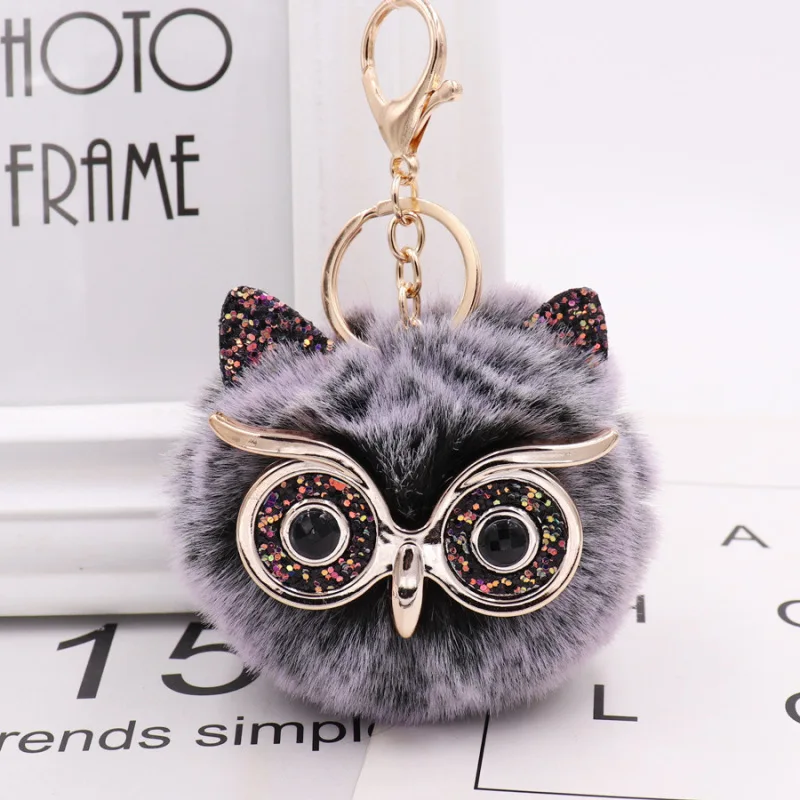 Fluffy Fashion Jewelry Owl Keychain Faux Rabbit Fur Pompom Key Ring Key Buckle