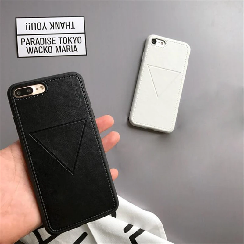 

Tide leather cell phone case For iPhone XR XS XSMax simple triangle pattern for iPhone 7 8 6 6sPlus TPU edging soft cover