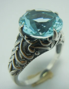 

Personality fashion Navy blue gems 5.3 CT palace ancient silver ring