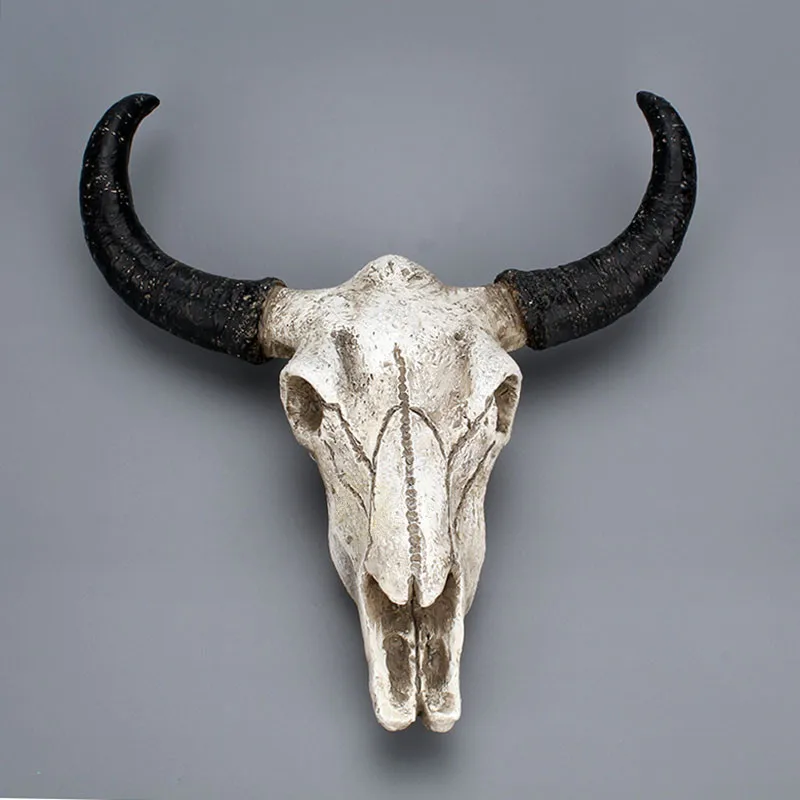 Buffalo Skull Wall Hanging Sculpture Silver Resin Home Decor Cow Ornament Gift