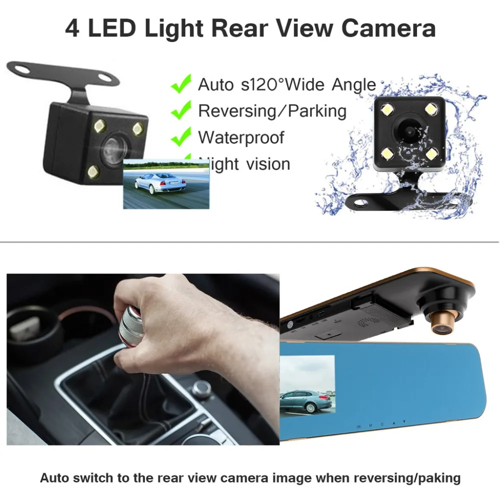 

V40 Vehicle Recorder Two-lens Rear View Mirror Camera Video Dashcamera Full HD