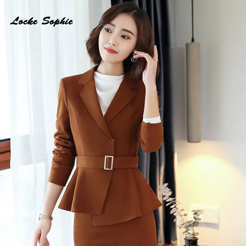 1pcs Women's Plus size Slim fit Blazers coats 2019 Spring cotton blend waist belt Suits jackets ladies Skinny Blazers Suits coat