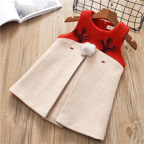 Christmas Dress Girl Cartoon Elk Children's Dress Festa 2018 Winter Warm A-line Pattern Dress Girls Party Dress Kids Sleeveless666