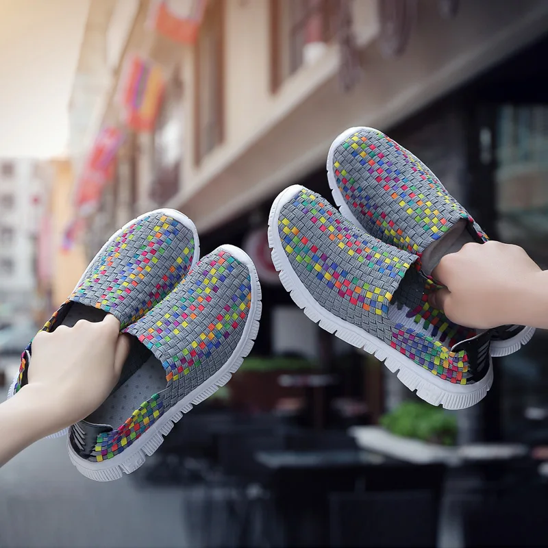 Big Size 35-44 Yards Woven Mesh Women Shoes Round Head Breathable Soft Flats Slip-On Footwear Lightweight Outdoor Casual Shoes (18)