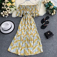 Ordifree летнее женское длинное платье с открытыми плечами с вырезом лодочкой Boho печати Макси пляжное платье-туника - Цвет: Gold