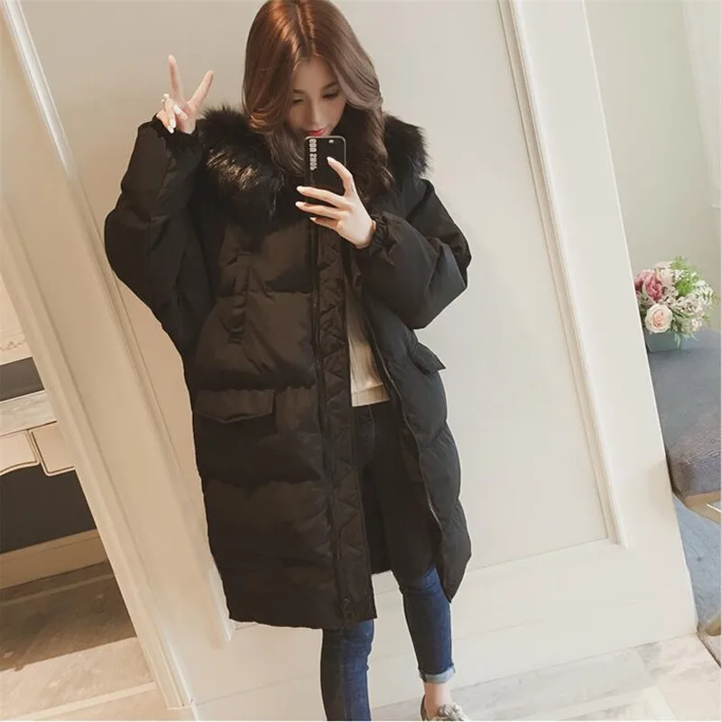 De À Fourrure Parkas Noir Épaississement Coton Chaud Taille Capuchon 2018 kaki Long Col Femme Hiver Outwear Femmes New Manteau Rembourré Solide Grande aS4BqAf