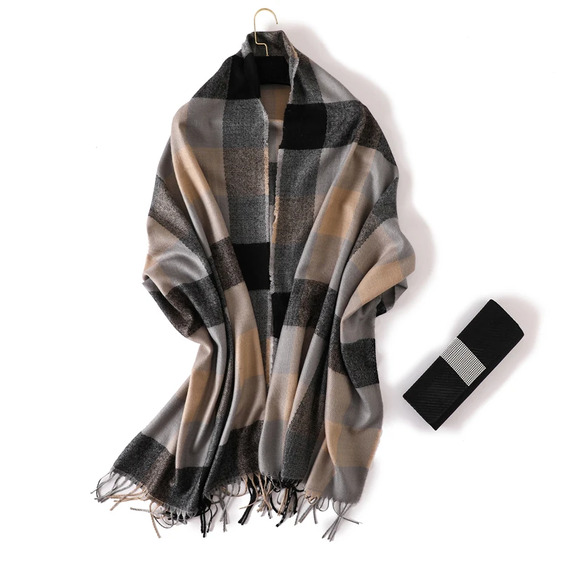 Роскошный брендовый женский шарф, модный клетчатый зимний кашемировый шарф для леди, Пашмина, Теплая бандана, одеяло, шали, накидка