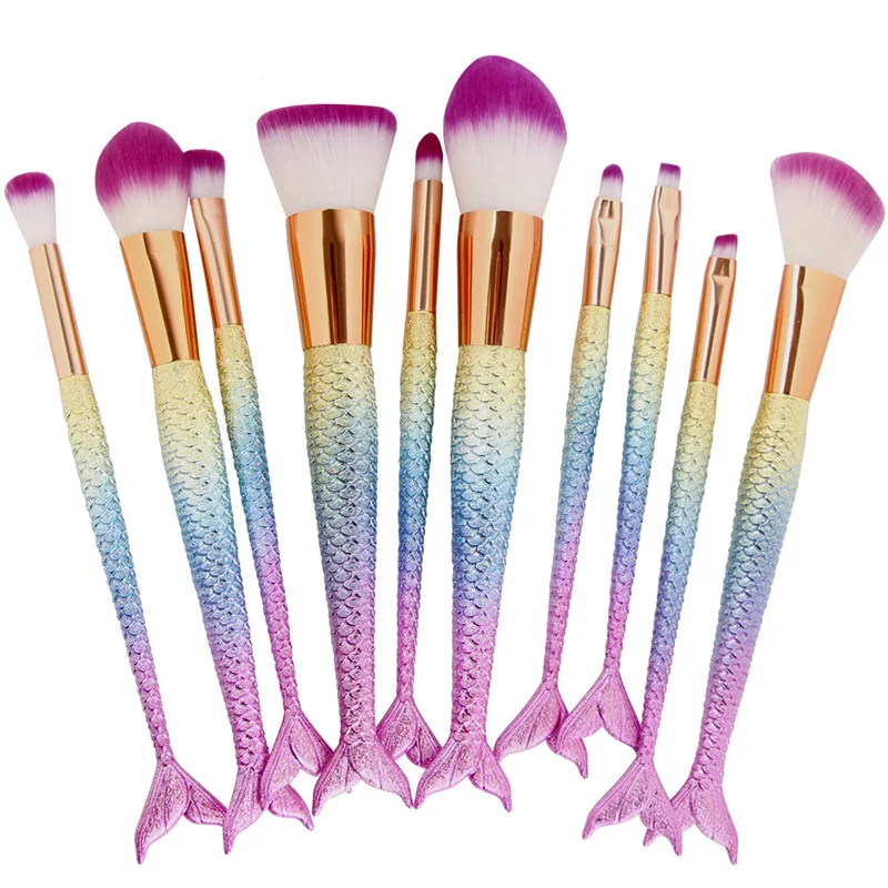 Buy 10PCS Mermaid Makeup Brushes Set Pro Foundation
