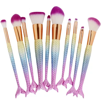 

10PCS Mermaid Makeup Brushes Set Pro Foundation Blending Powder Eyeshadow Concealer Blush Fishtail Comestic Brushes Make Up Kits
