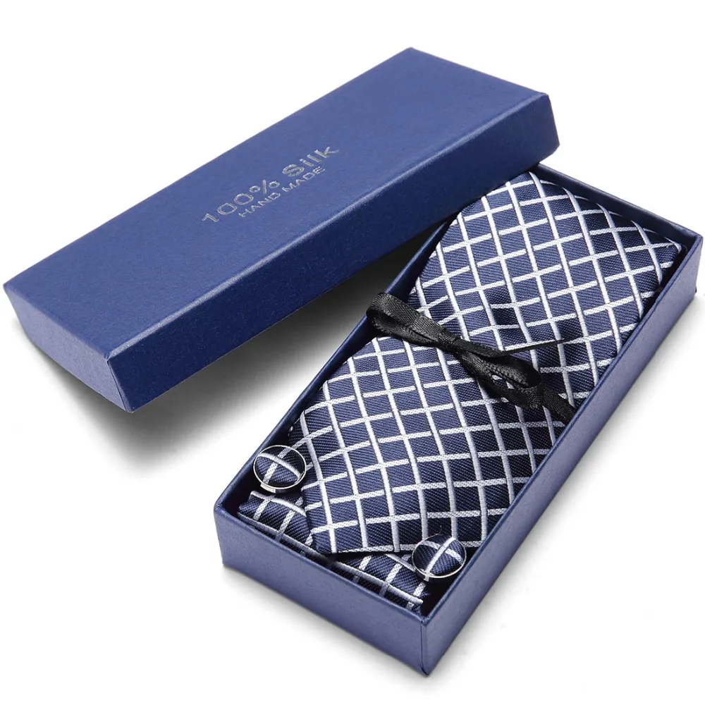  Ties for Men Handkerchief Cufflink High-grade Gift Box Packing Men Brand Ties Causal Jacquard Woven