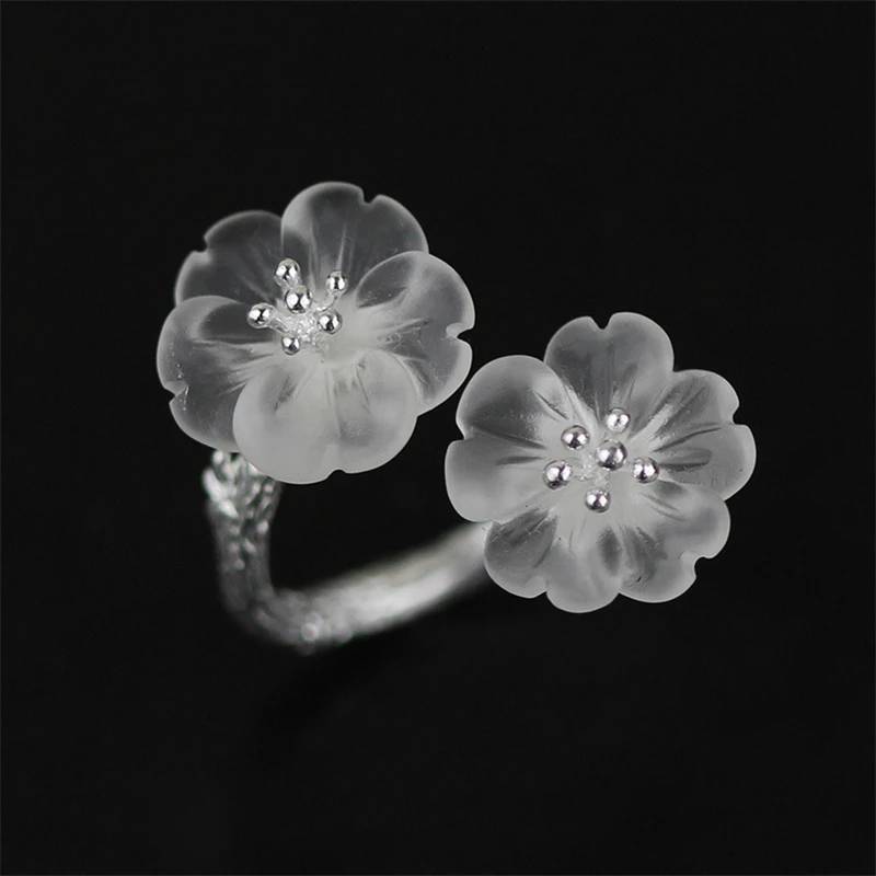 Lotus Fun Real 925 Sterling Silver Natural Crystal Handmade Designer Fine Jewelry Flower in the Rain Rings for Women Bijoux