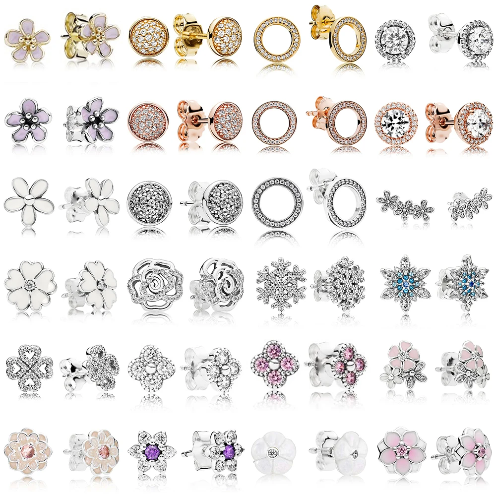 

2019 NEW 100% 925 Sterling Silver Earrings Flower type Hollow Ear Studs charm Beads Fit Original DIY Dangler Wholesale factory