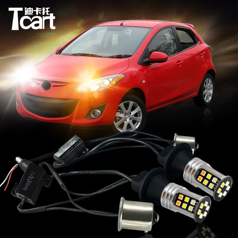 

Tcart 1 Set Auto Led Bulbs Car DRL Daytime Running Lights Night DRL Yellow Turn Signals Lamps PY21W BAU15S For Mazda 2 2007-2014