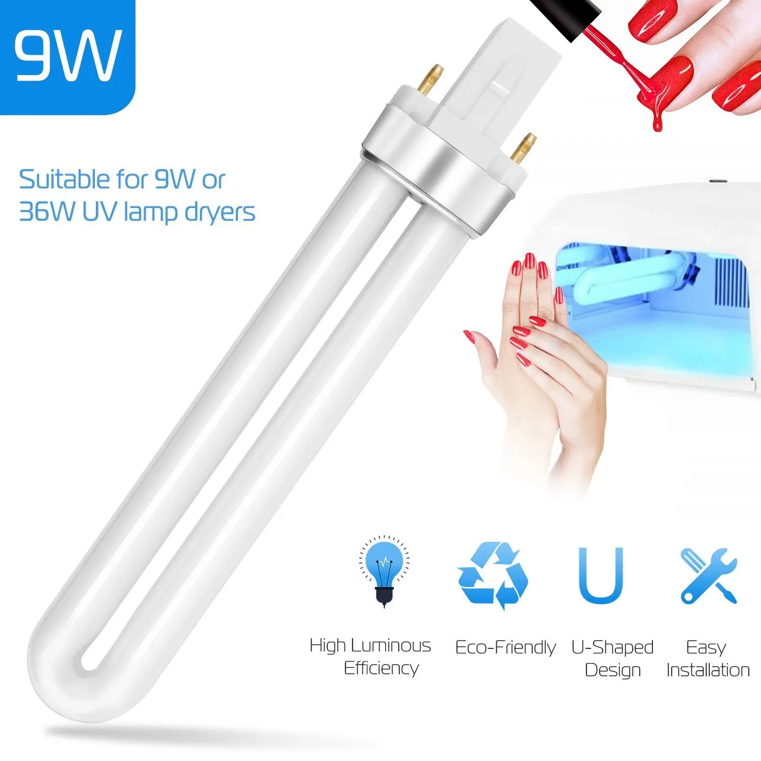 

4pcs 9W Nail Dryer UV Lamp Bulb Hot New Professional Electronic Replacement Tubes Nails Art Polish Manicure Gel Curing Lamp Tube