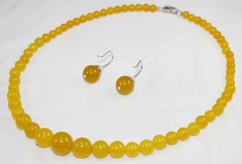 

Women's Wedding simple 6-12mm 18" yellow gem beads necklace and 8mm gem earrings sets silver- moda real silver-jewelry