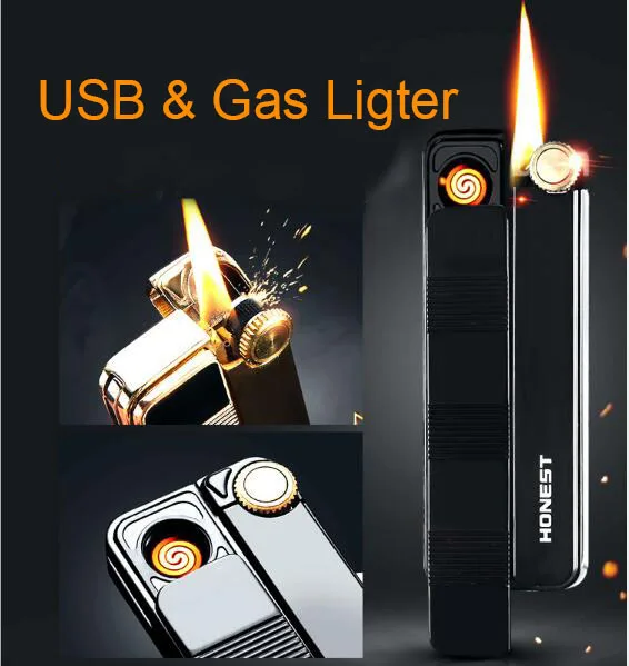 

Honest 2018 new multi-functional GAS inflatable and USB charging multi-function lighter, genuine zinc combined metal lighter