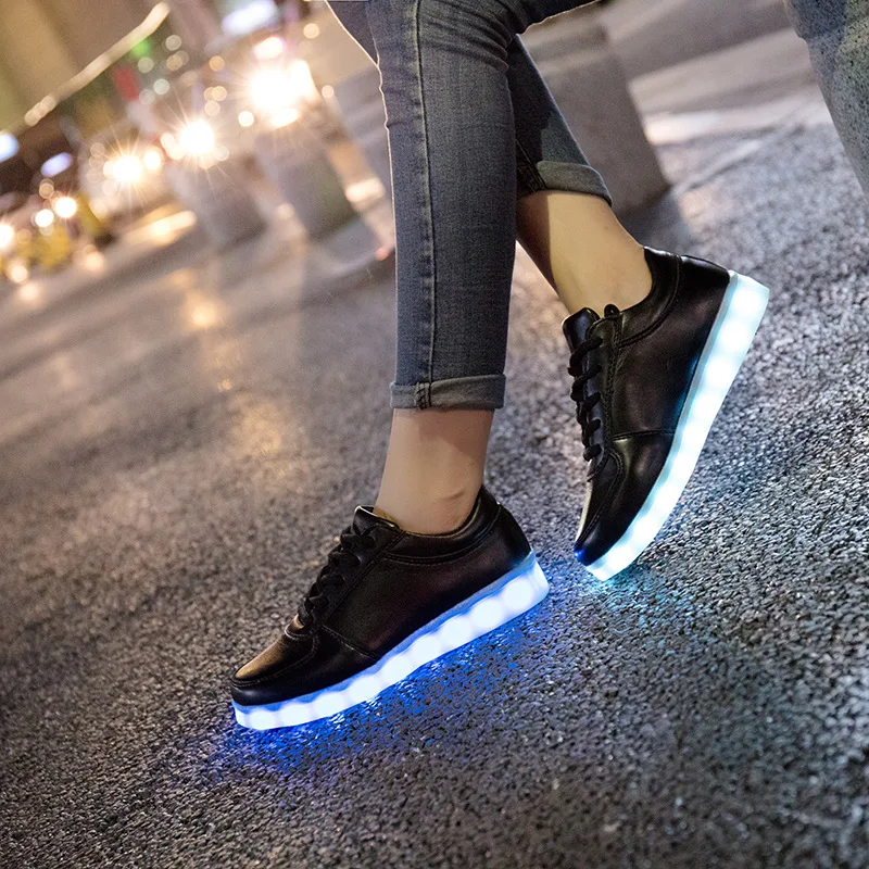 7ipupas новые детские светодиодный кроссовки с зарядкой от USB, детский светодиодный светящийся Золотой кроссовки для мальчиков и девочек, Яркие мигающие светящиеся кроссовки - Цвет: FDH104 Black