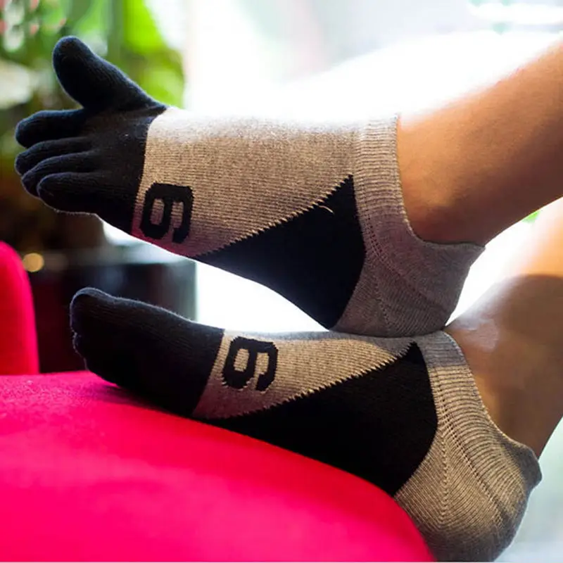 Мужские хлопковые носки с принтом цифр 6, модные летние дышащие носки до щиколотки с пятью пальцами для мужчин - Цвет: Grey