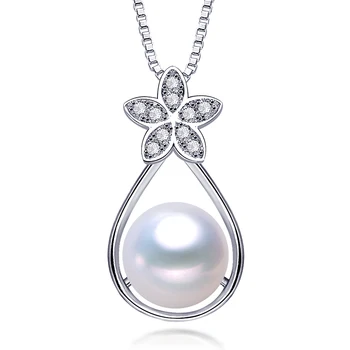 

RNNZHUQIYUAN 925 Sterling Silver Natural Freshwater Pearl Pendants Jewelry For Women 9-10mm Round Pearl