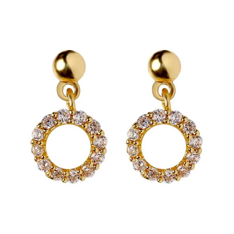 

Temperament Character Contracted Luxury Crystal Copper Earrings For Women Circle Delicate Short Small Stud Earrings BrandJewelry