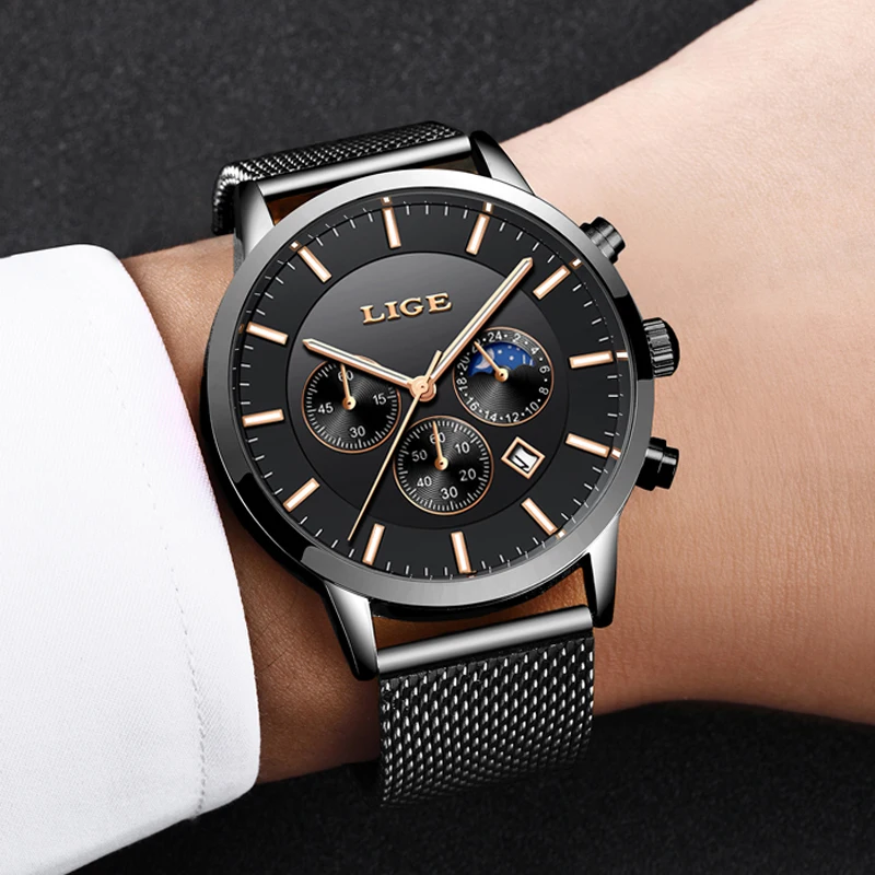 New LIGE Mens Watches Top Brand Luxury Business Chronograph Male Creative Quartz Watch Men Fashion Sport Watch Relogio Masculino