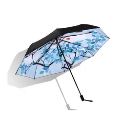 Портативный дерево живопись 3 Складные зонтик-карандаш для женский зонтик для женщин Защита от солнца дождевик Зонт ультра-тонкий свет