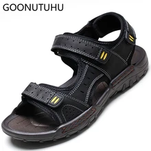 Мужские сандалии, новинка года, летняя дышащая повседневная обувь, мужские пляжные сандалии черного и коричневого цвета, модные кожаные сандалии для мужчин