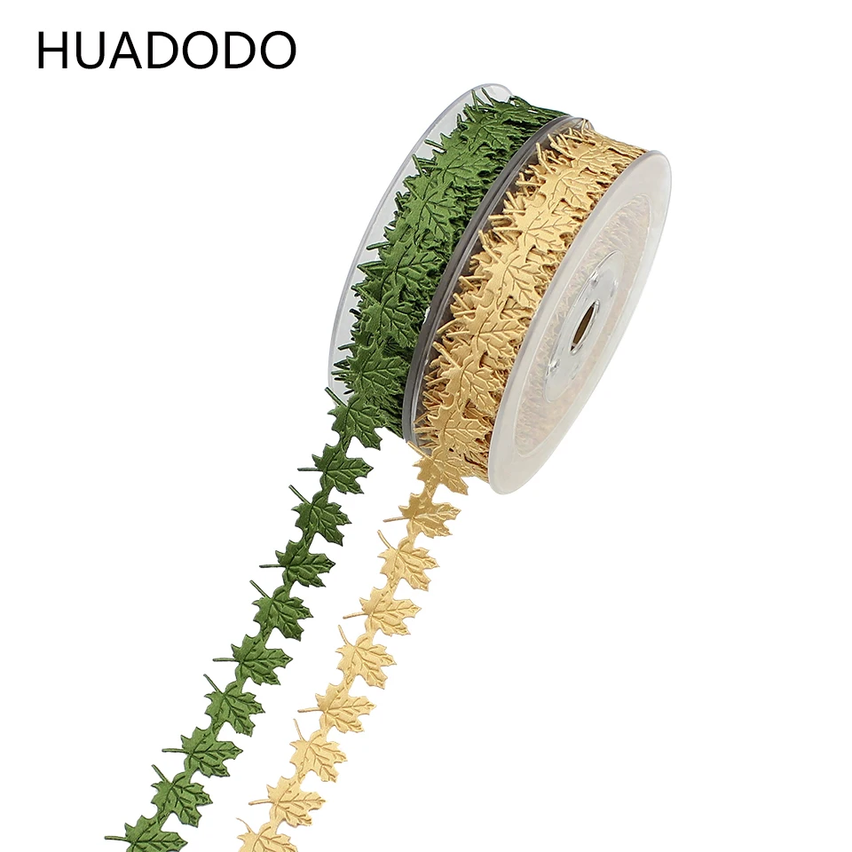 Huadodo 15 ярды 20 мм кленовый лист Атлас Ленты искусственный leavs для Вышивание ремесел Интимные Аксессуары свадебные украшения DIY