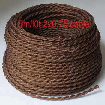 

5m/lot 2 wire cable vintage cable 2*0.75 Brown Color Twisted Wire Retro Braided Electrical Wire Fabric wire vintage lamp cord