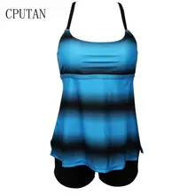 CPUTAN 2pcs Bikinis Plus Size Swimwear Bluish Strappy Cross Back Tankinis Swimsuit Women Sport Female Padded Bathing Suit 5XL