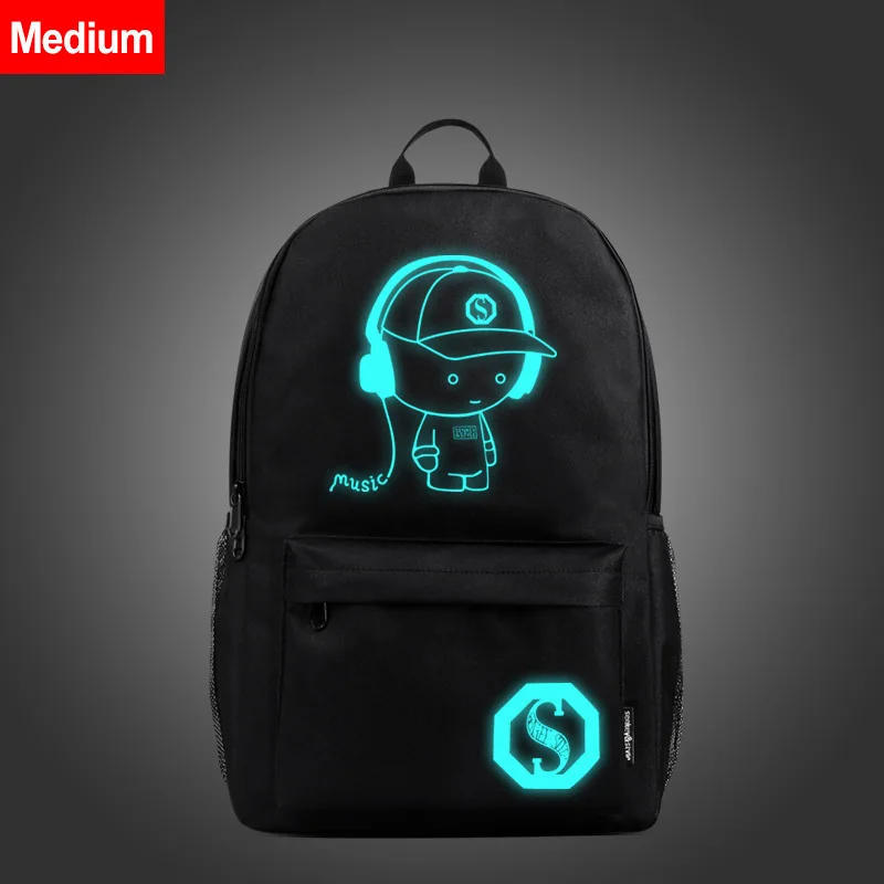 4pcs Backpack Child School Bags For Teenage Girl Boys Anti-theft School Backpack Anime Luminous Schoolbag With USB Charging Port - Цвет: Black Music boy-M