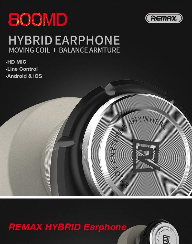 Remax In Ear Проводная подвижная катушка+ Гибридный наушник балансировки с hd музыкальным управлением, гарнитура для мобильного телефона для IOS и android