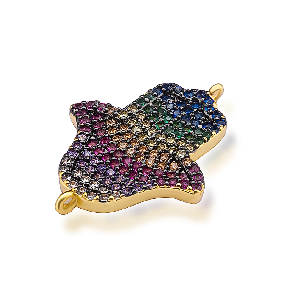 

Hollow Out Fatima Hand Connector Micro Pave Crystal Evil Eye Hamsa Palm Charms Pendant DIY Jewelry Findings ZSS376