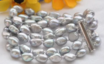 

4 row 8-9mm gray baroque freshwater cultured pearl bracelet 7.5">free shipping