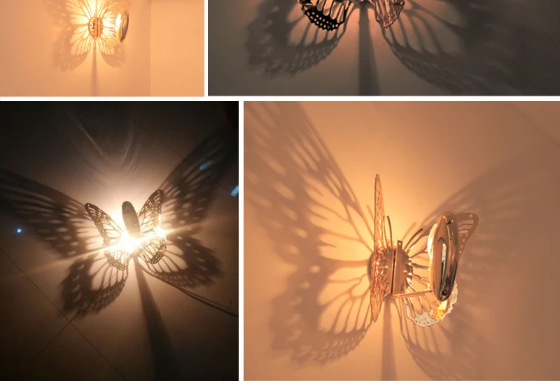 Horsten New Creative LED Wall Lamp Butterfly Lampshade Projection Shadow Wall Light Gold Butterfly Wall Sconce For Home Cafe Hotel Decoration (5)