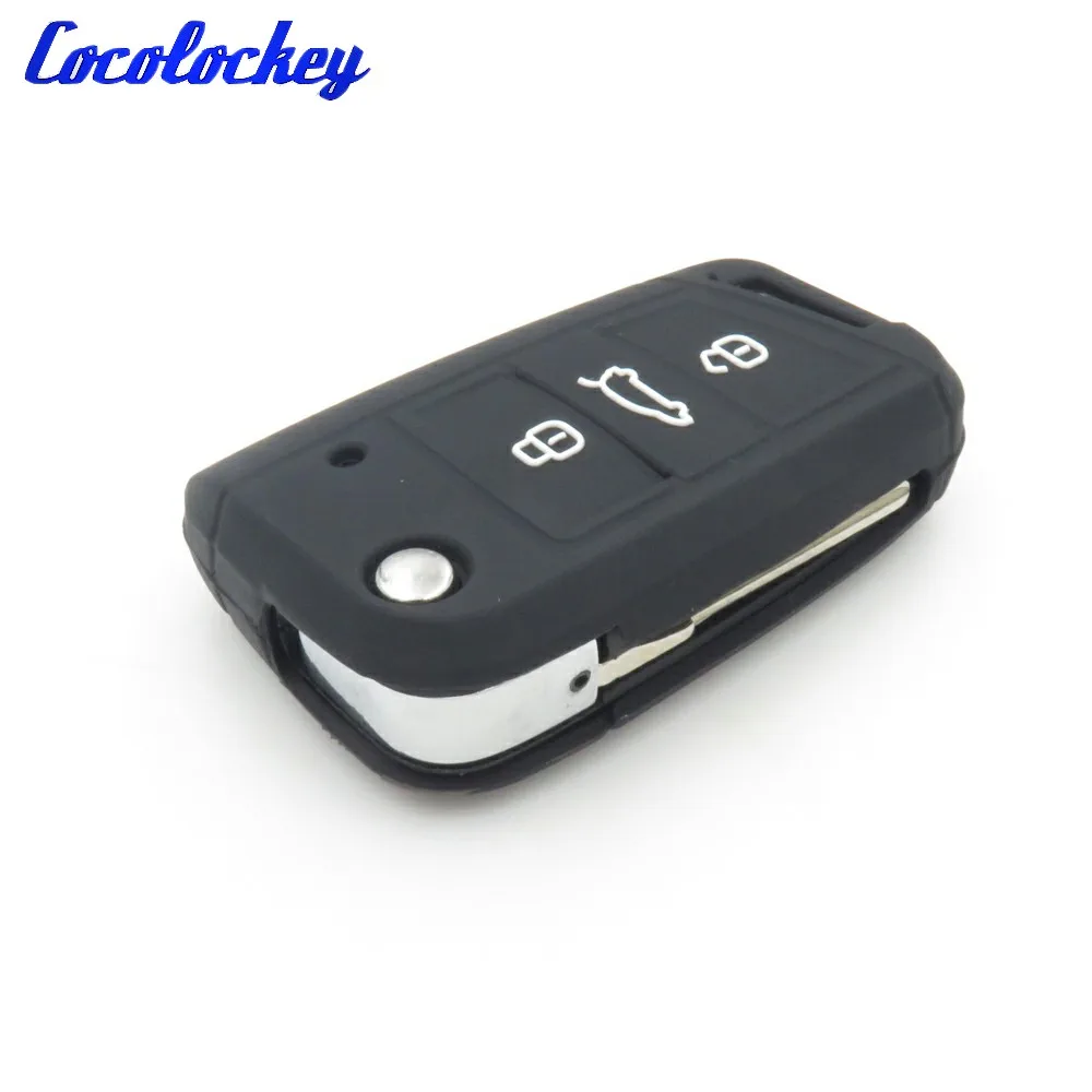 Silicone Car Key Cover Case Protect for VW Golf 7 MK7 for Skoda for seat flip remote key 3 button (21)
