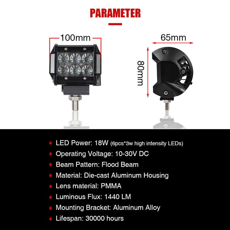 2 шт., 4 дюйма, 18 Вт, внедорожный светодиодный светильник, бар, точечный комбинированный луч, Точечный светильник для Jeep, UAZ, SUV, ATV, 4x4, автомобильный тягач, 12 В, рабочий светильник