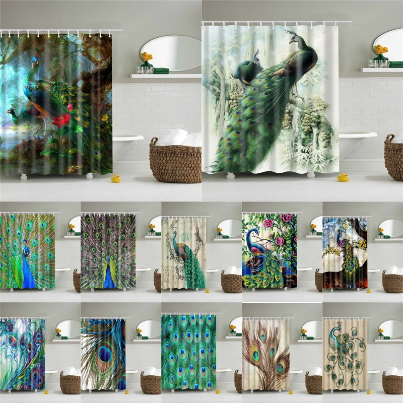 Polyester Fabric Shower Curtain Animals Peacock Painting Nordic Pattern Print Bathroom Decorative Shower Bath Curtains