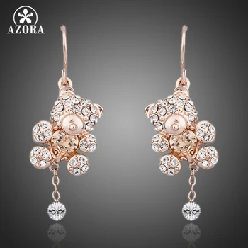 

AZORA Lovely Rose Gold Color Austrian Crystals Paved with Heart Shape Zircon Bear Jewelry Earrings TE0064