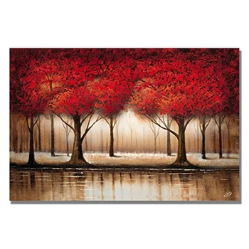 

large long 100% Hand-painted 3d Modern red flower Oil Painting on Canvas landscape pictures wall Decoration for Living room