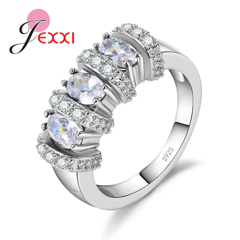 

GIEMI 925 Sterling Silver and CZ Classic Moving Geometric Pattern Shape Austrian Crystal Stone Ring Anniversary Wedding Jewelry