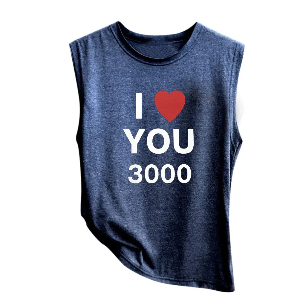 I Love You 3000 Женская свободная рубашка без рукавов с принтом для пары Летние повседневные женские топы с круглым вырезом