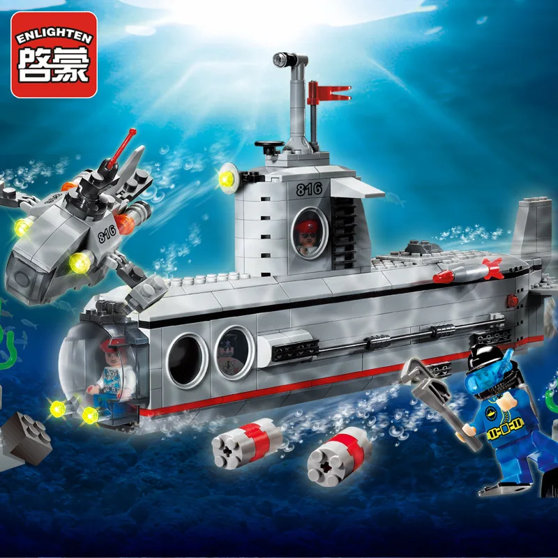 

ENLIGHTEN 816 Military Submarine Deep Sea Adventure Figure Blocks Compatible with Legoed Construction Building Toys For Children
