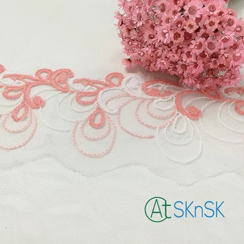 

50 yards/ lot Lovely mesh lace 8cm Width pink flower french fabric lace dress accessory embroidered lace ribbon