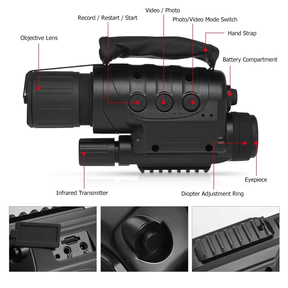 

8x60 Digital Infrared Night Vision Monocular Telescope Photo Video Recorder High Magnification for Camping Hiking Travel Hunting