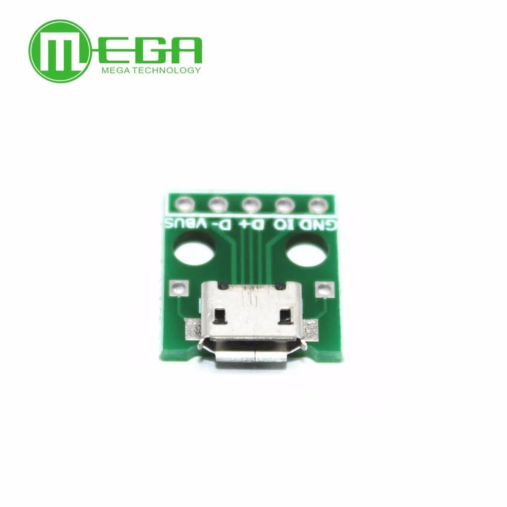 10 шт. микро USB адаптер DIP 5 контактный гнездовой разъем тип B pcb конвертер pinboard 2 54